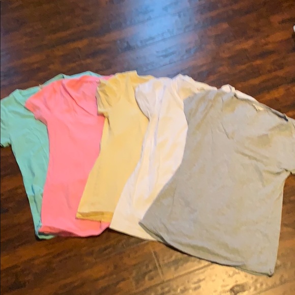 Set of 5 vneck tees,pink,gray,white,green,yellow - Picture 1 of 5